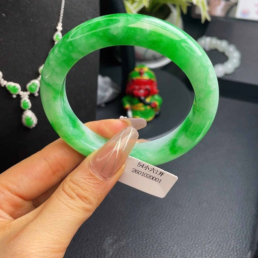 翡翠未镶嵌手镯54圈满色阳绿手镯
