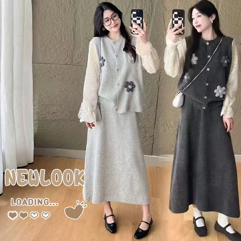 2025女装秋季新款时尚韩版清新甜美减龄花朵上衣百搭半身裙子套装