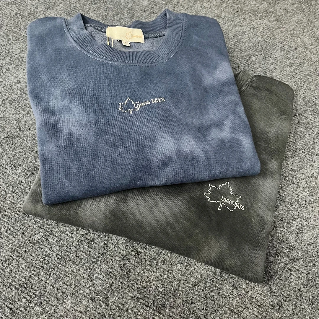 中大童秋冬剪标圆领扎染薄绒男童卫衣