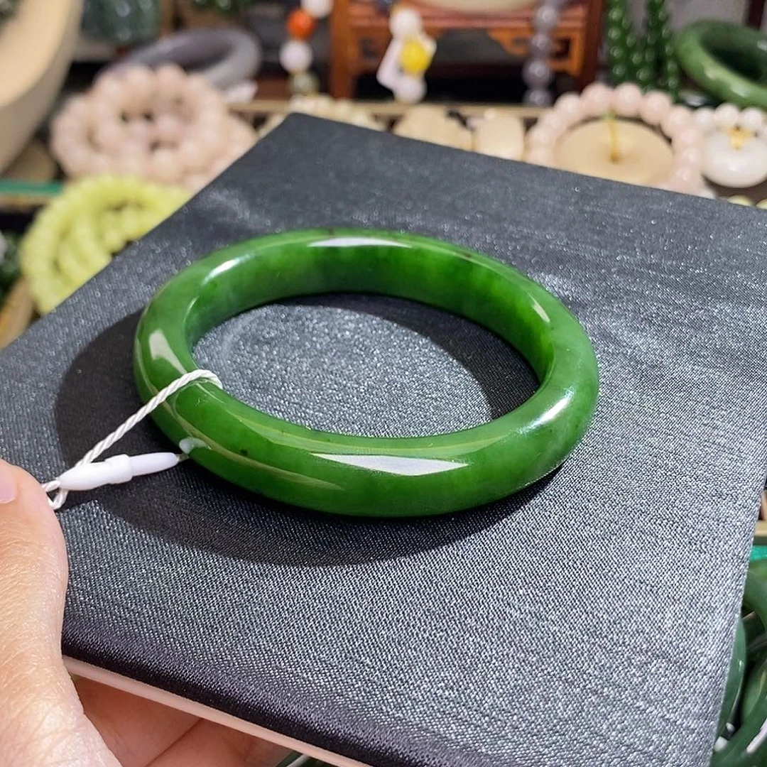 和田玉58+福利碧玉老矿料辣绿手镯未镶嵌午***茶