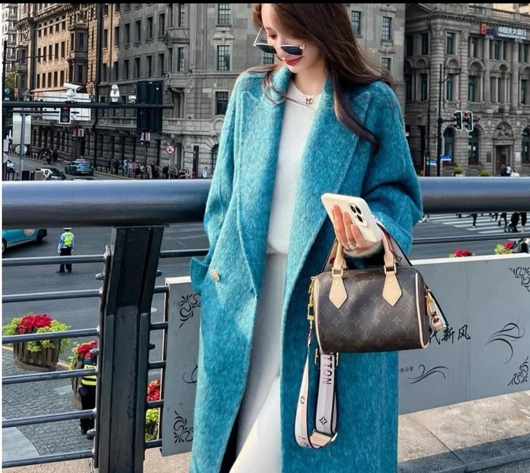 【蓝海传说】高级赫本风双面羊毛大衣女中长款秋冬新金扣毛呢外套