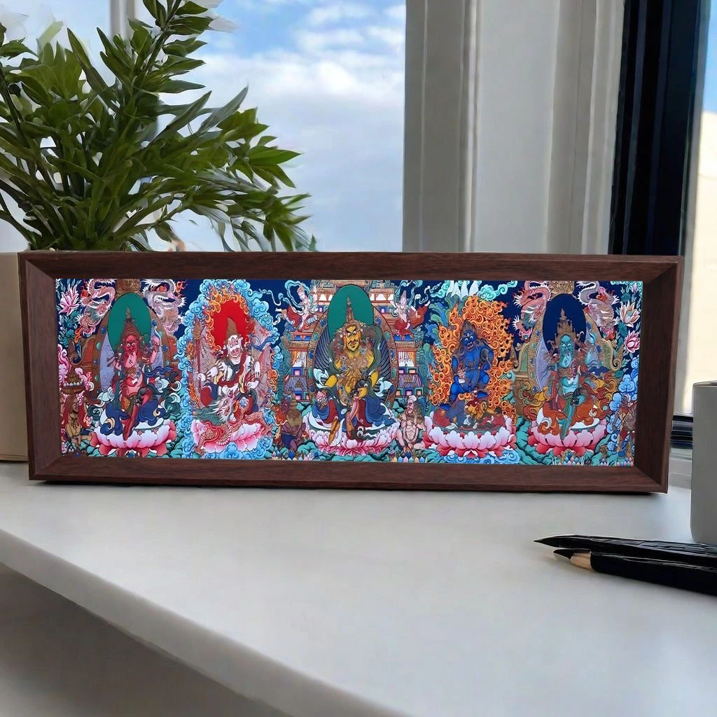 【西藏包邮】唐卡彩唐五路财神合集照片相框摆台家用装饰祈福摆台