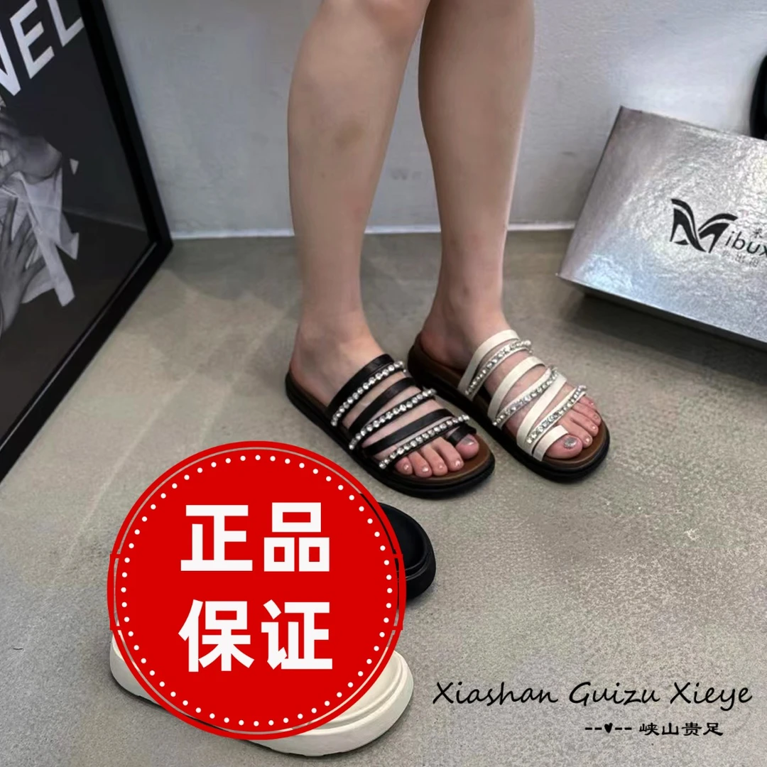 新款 韩版休闲舒适时尚水钻套趾平底拖鞋 123-173