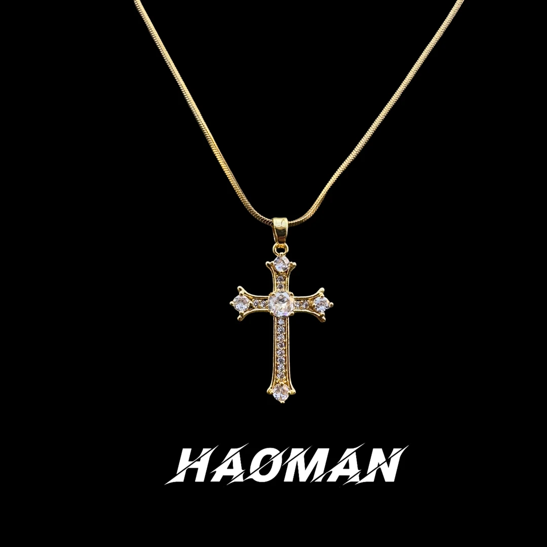 钛钢项链 “审判日”小众高级复古十字架镶嵌满钻百搭项链精致情侣