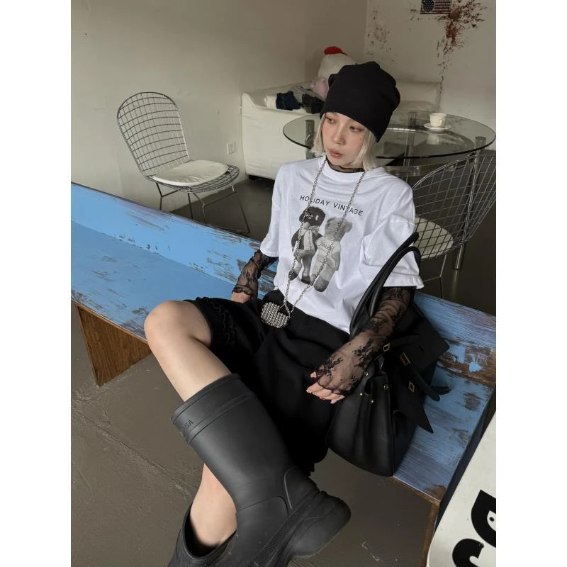 HELLOTANGO《小熊玩偶》夏季宽松百搭卡通趣味印花圆领T恤55405#