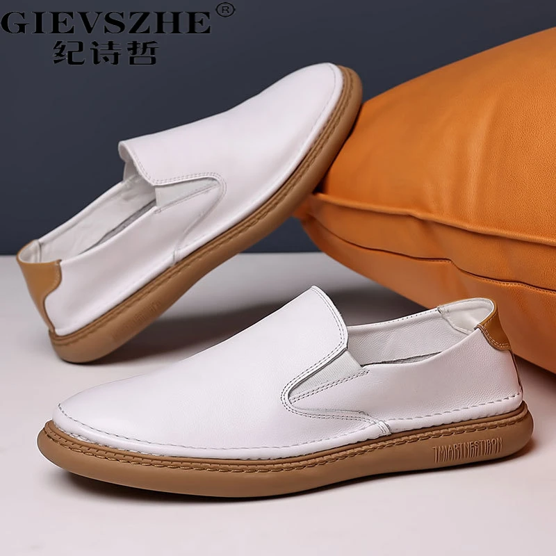 纪诗哲男鞋一脚蹬软底休闲鞋夏季透气牛皮乐福鞋透气一脚蹬乐福鞋