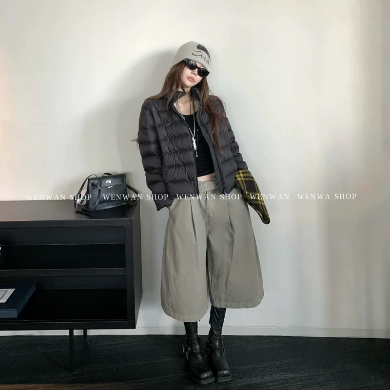 202-NO退NO换【设计师款～】 时髦小众设计感廓形宽松七分休闲裤