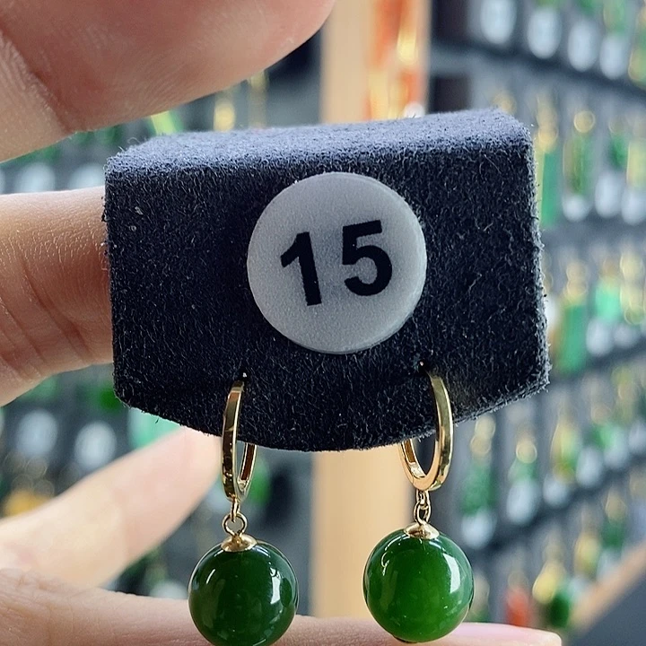 和田玉耳饰18K金镶嵌