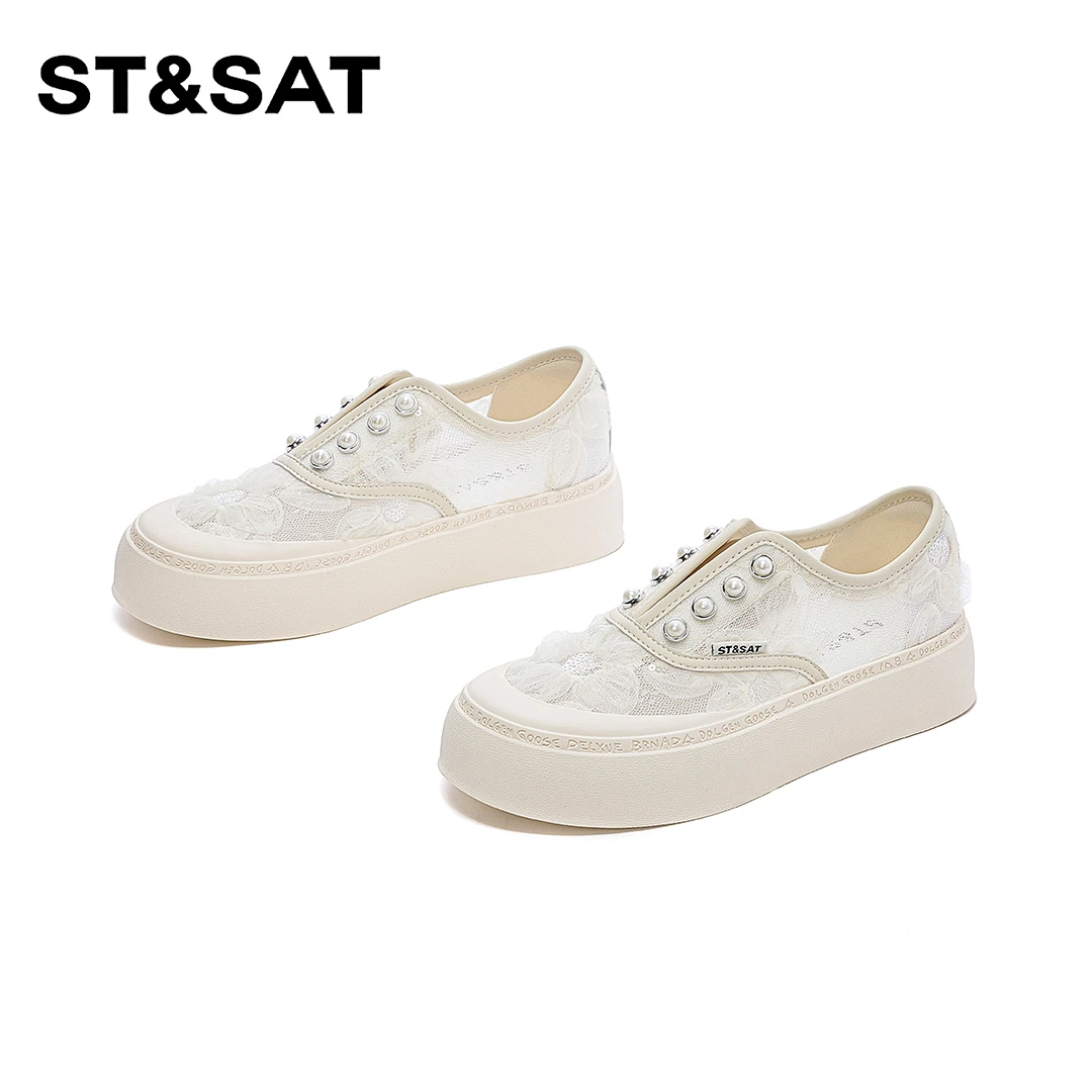 St&Sat/星期六2025年新款时尚休闲鞋小香风时尚透气网面运动女鞋