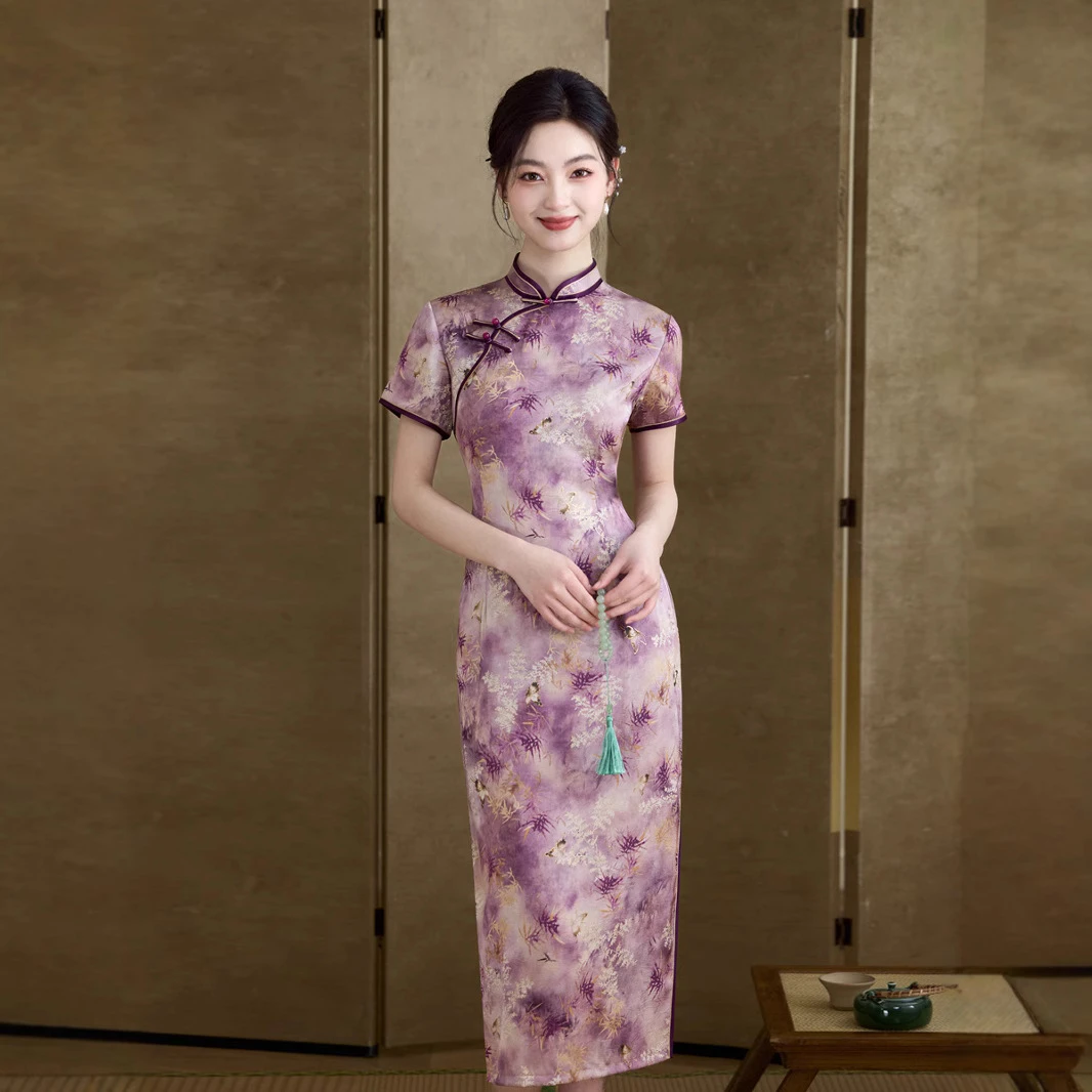 紫竹高端新中式绝美旗袍女日常可穿修身妈妈高考送考2025夏季新款