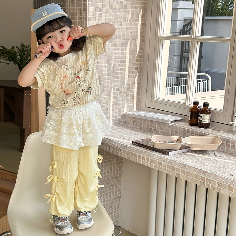 【橘子家】女童卡通短袖T恤春夏季薄款束脚工装裤儿童两件套HS62047