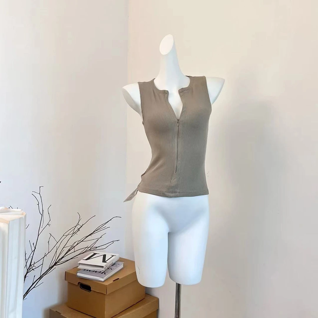 韩版简约内搭拉链圆领无袖吊带背心女2025夏季新款收腰修身上衣
