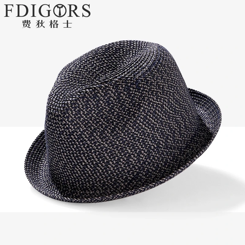 FDIGORS大头围草帽男款夏季英伦复古卷边爵士帽防晒草编小檐礼帽