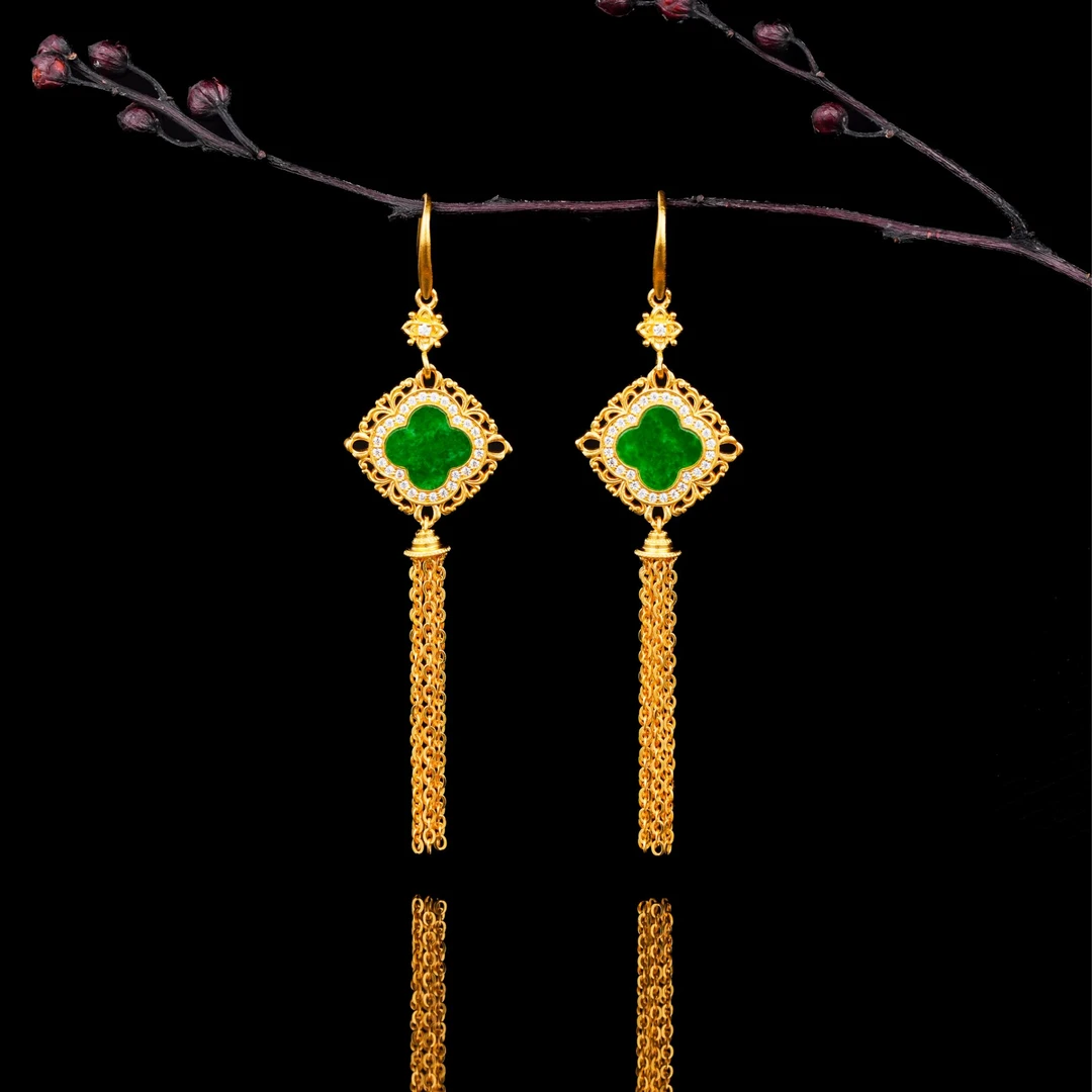 ZOCAI/佐卡伊古法黄金足金风吟幸时耳饰