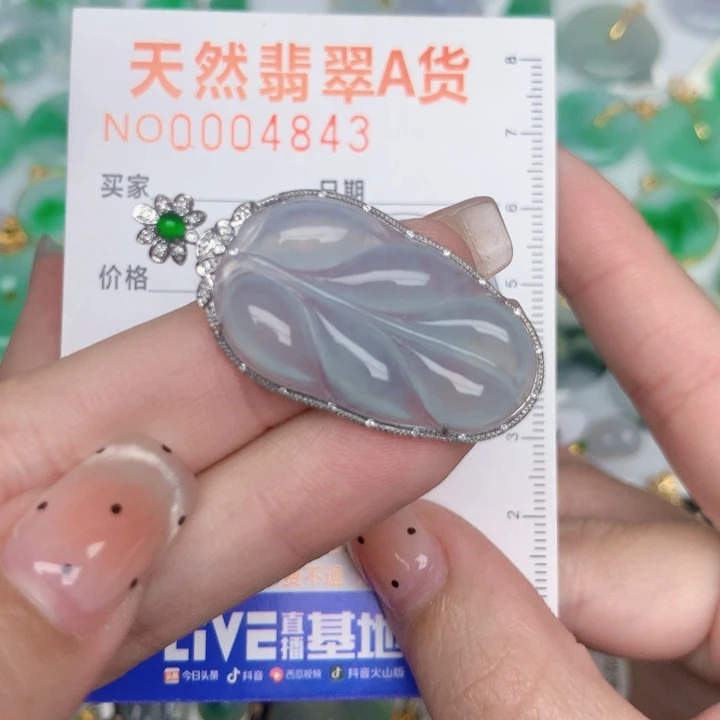 翡翠18K金镶嵌颈饰叶子