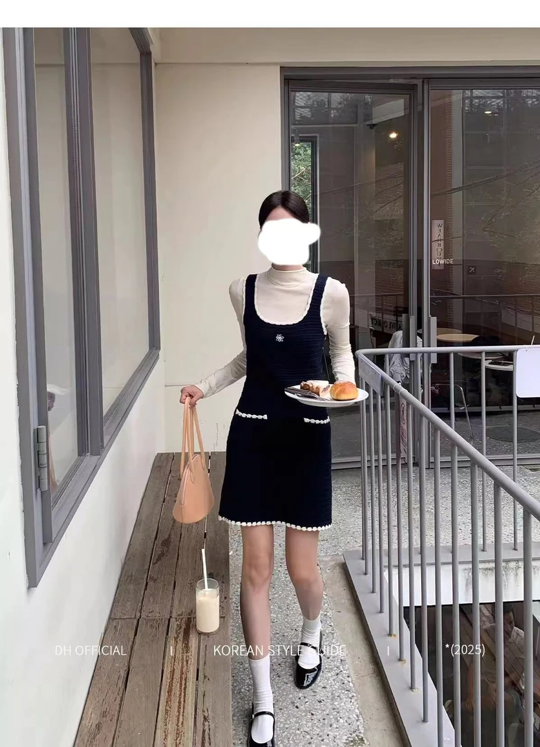 【雏菊庄园 daisy】法式毛织刺绣撞色边连衣裙