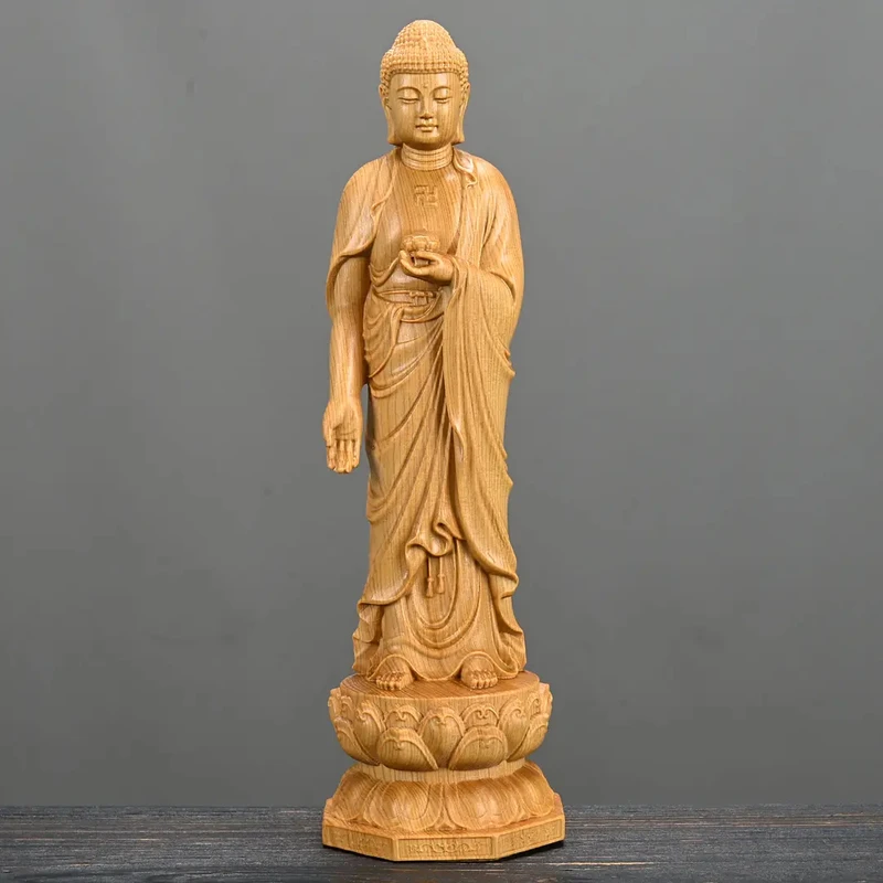 崖柏木雕阿弥陀佛佛像高20.5cm实木雕刻家居客厅办公室摆件工艺品