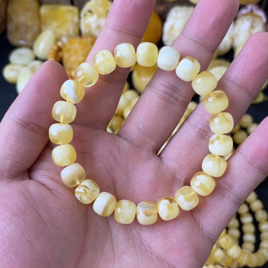 手串琥珀未镶嵌9+俄料妖白花精工老型手串（微瑕）