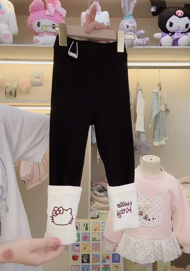 【谷谷家】黑色KT猫加绒打底裤