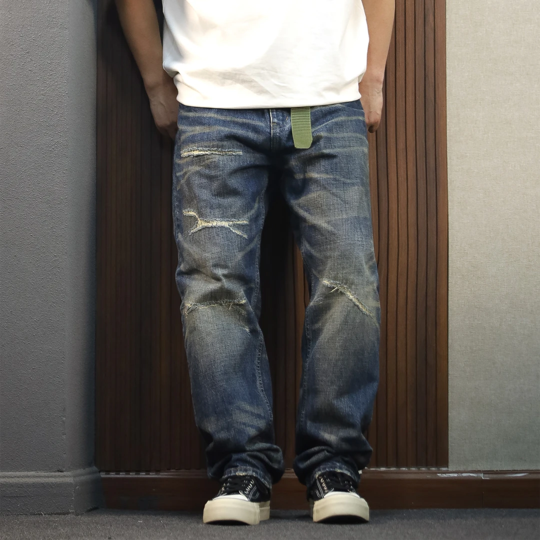 日系复古刺绣做旧水洗毒药1代牛王牛仔裤