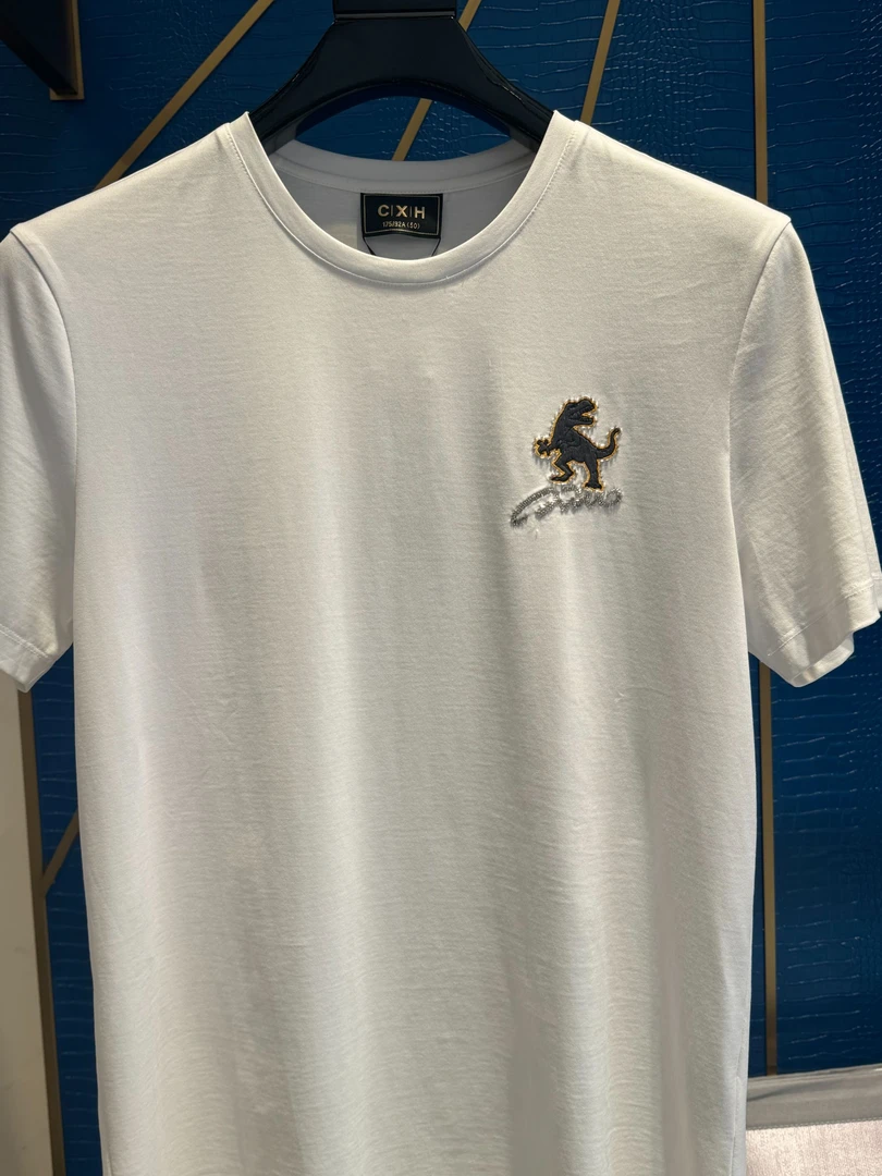 T205039    创熙汇2025春夏新款轻奢潮牌休闲时尚男士刺绣烫钻T恤