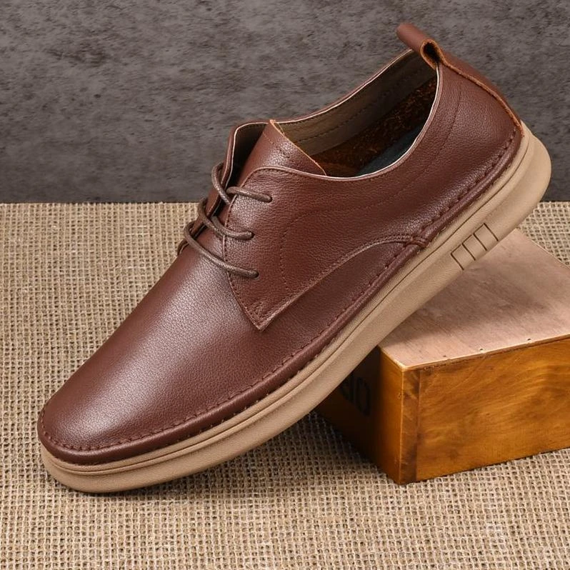 EAEOVNI新款透气大头皮鞋软底软皮百搭潮流英伦风防滑休闲皮鞋男
