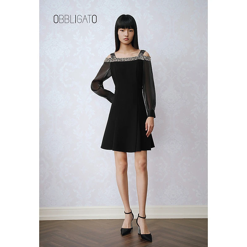 OBBLIGATO奥丽嘉朵春季1C33105750钉珠轻奢连衣裙