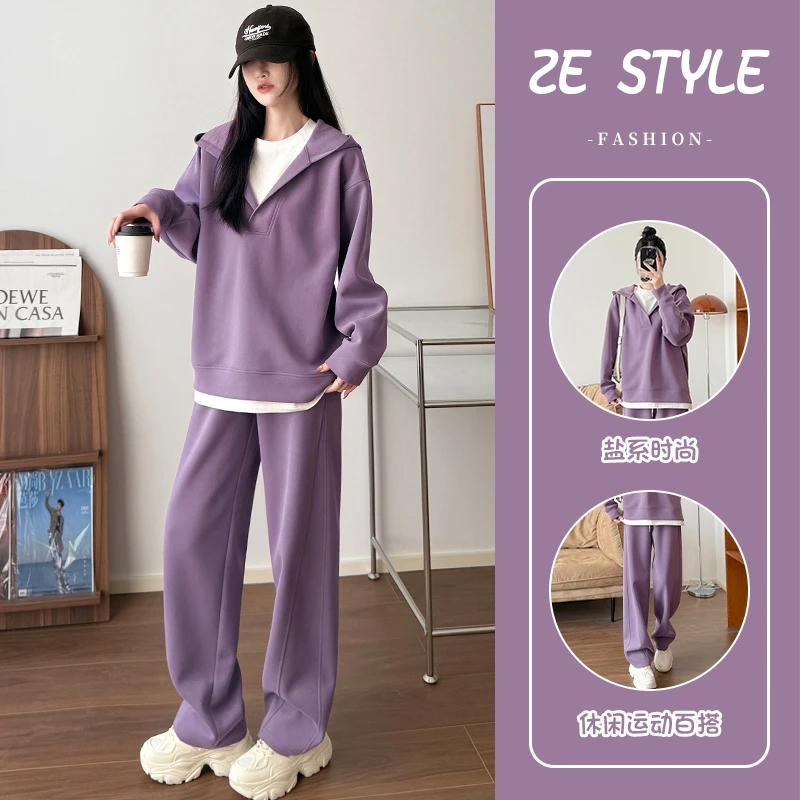 休闲百搭套装女春秋季新款小个子显瘦连帽卫衣宽松减龄香蕉卫裤子