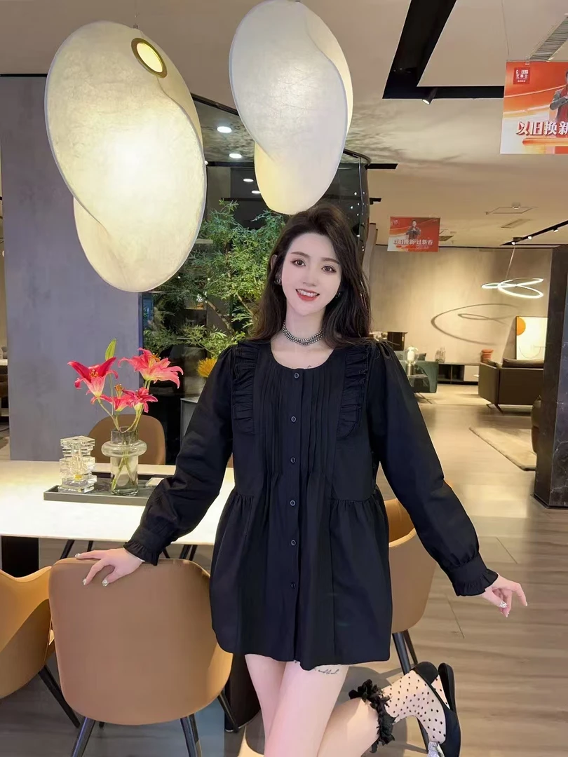2025年春季新款洋气娃娃衫韩版宽松高级感薄款长袖中长款上衣休闲