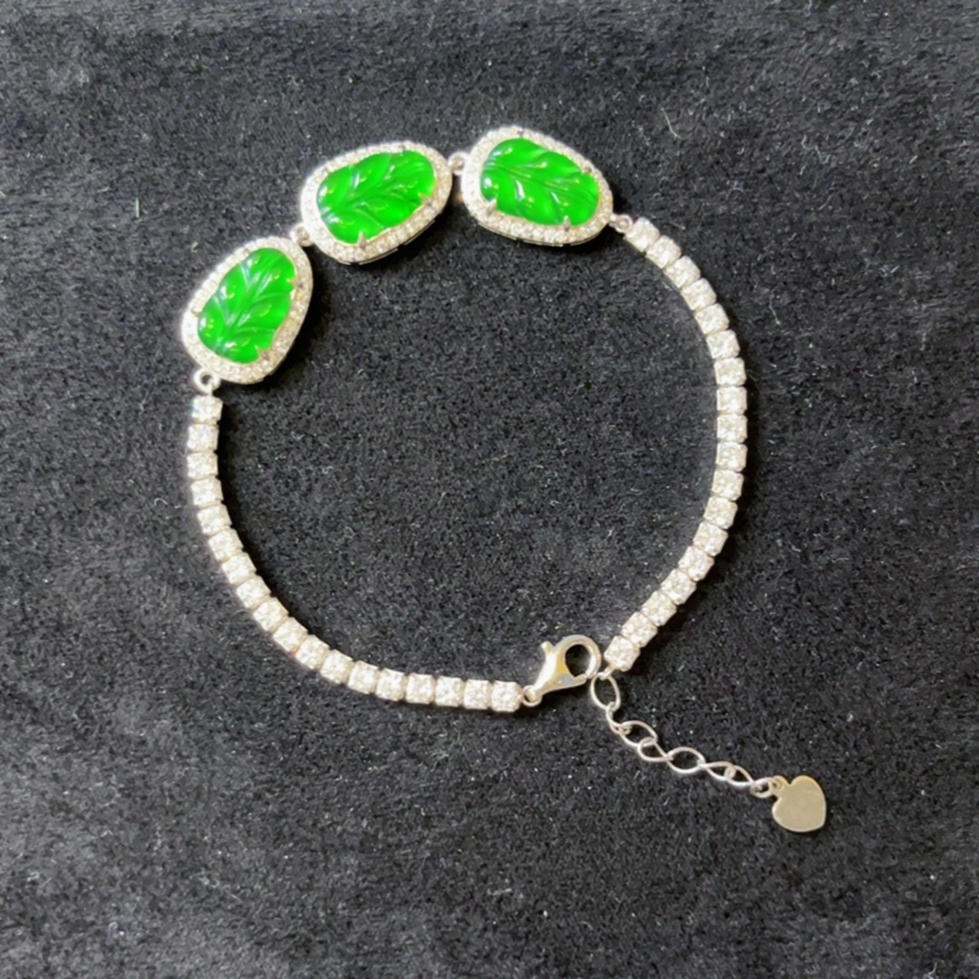 天然翡翠a货手链叶子