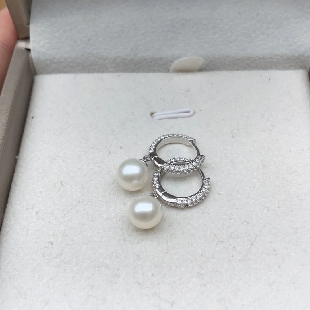 银S925镶嵌淡水珍珠耳饰B103