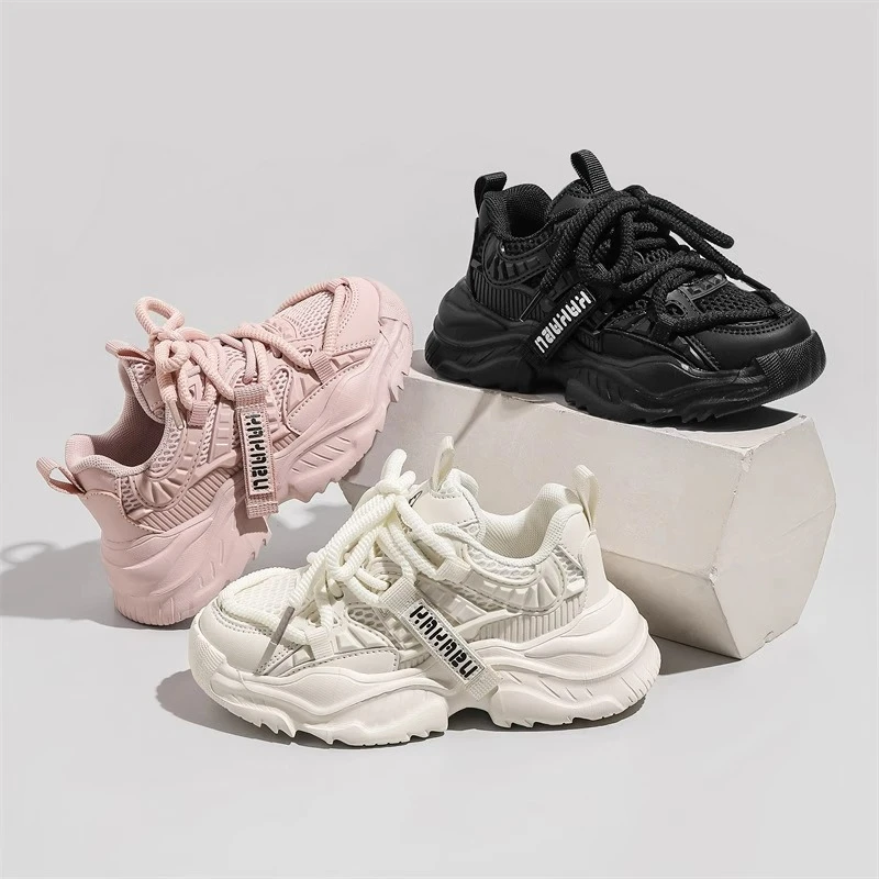 ABC儿童运动鞋中大童防滑软底中大童女孩小众透气网面时尚老爹鞋