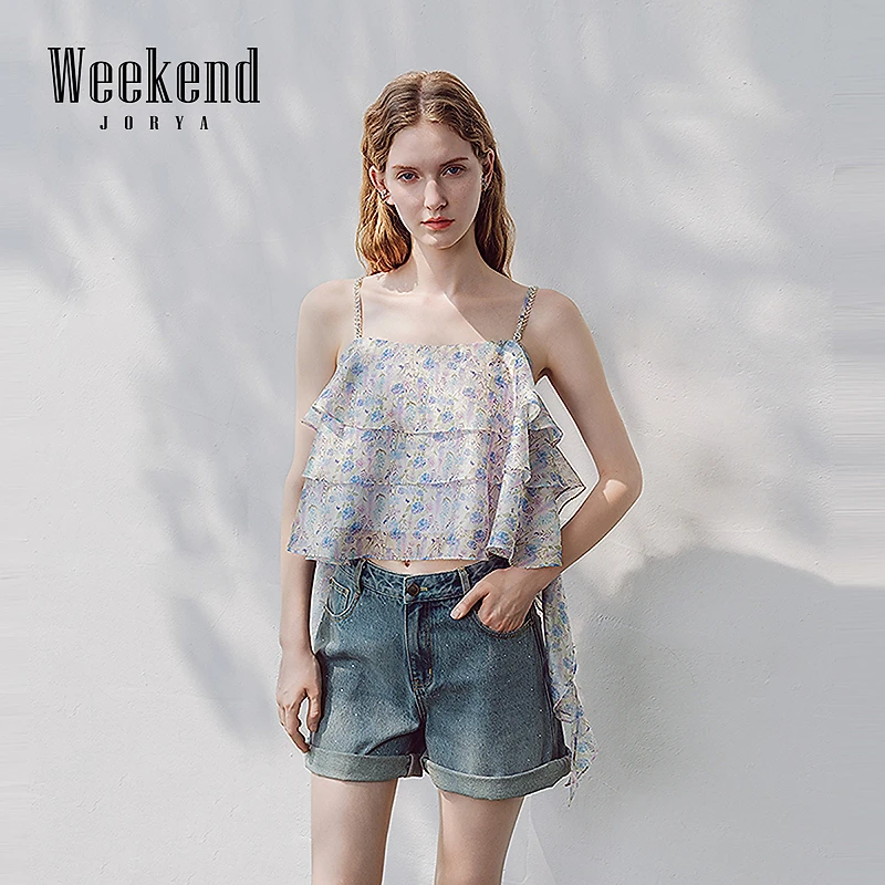 【商场同款】卓雅周末25夏新款高级感不规则碎花雪纺衫XRW2S07C