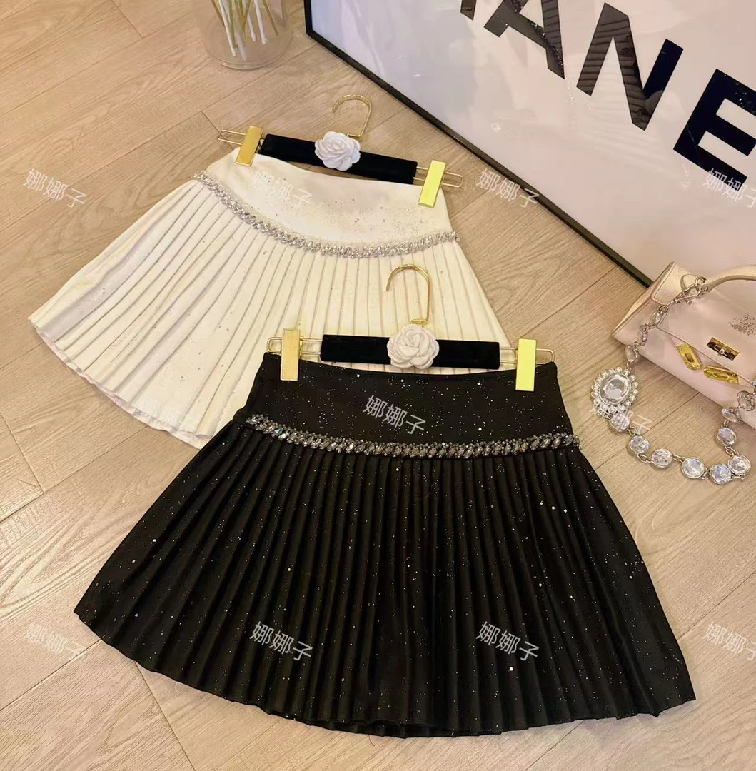 【闪闪惹人爱】重工钉珠烫银时尚百搭轻奢百褶半身裙
