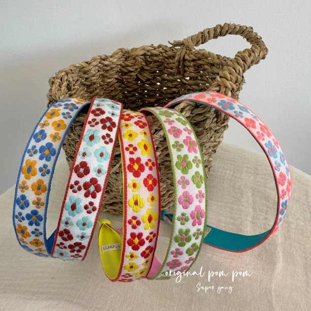 韩国orginal pom pom2025春款发饰复古刺绣花朵简约发箍头箍