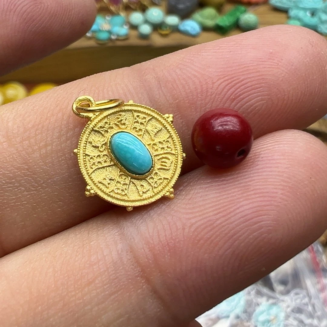 南红玛瑙颈饰银S925镀金镶嵌