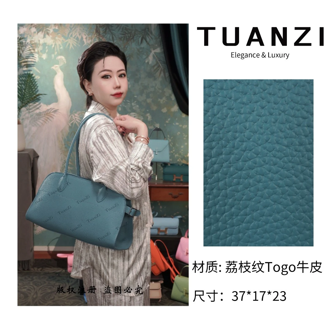 【高端玩家】新款时尚头层牛皮托特女包 XKY-7201-牛仔蓝