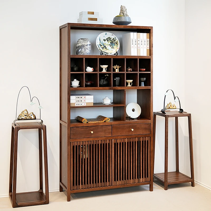 臻致美臻致美J新中式黑胡桃木禅意多宝格实木茶室柜隐山博古架