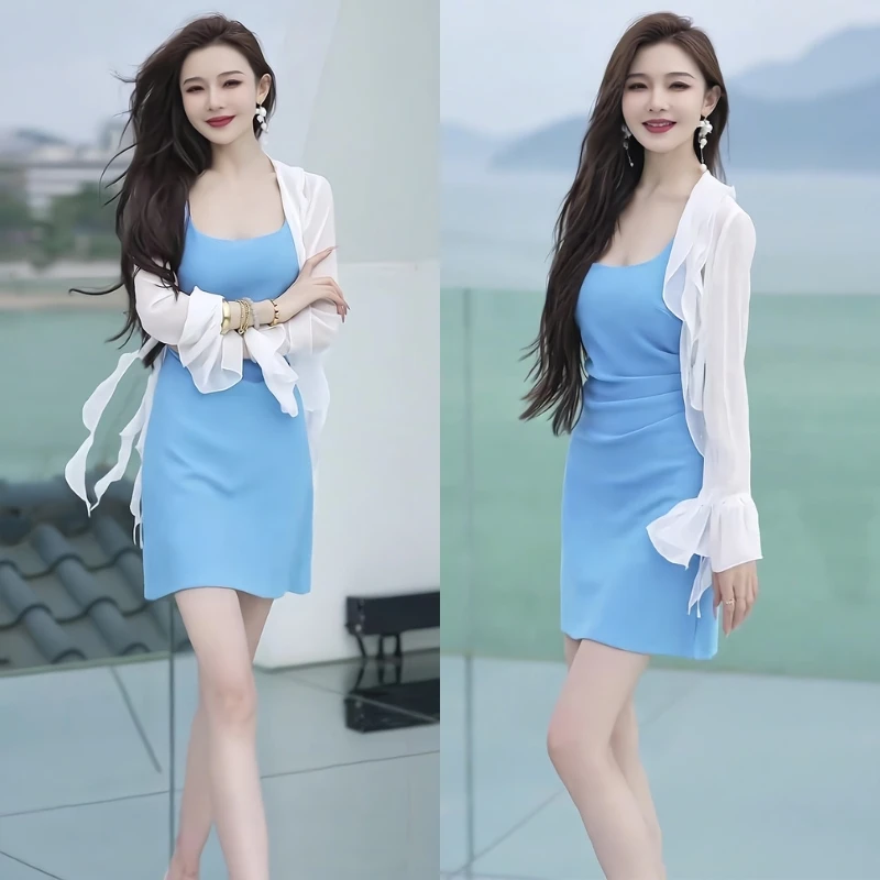 女装夏装套装2025新款爆款知性风高级感防晒开衫吊带连衣裙两件套