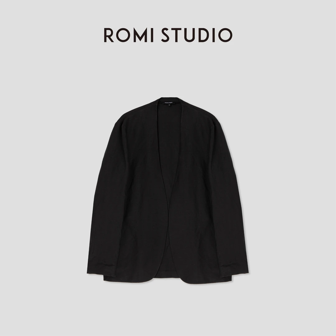 ROMI STUDIO“立体剪裁”系列棉麻肌理感无领西装外套  W3583
