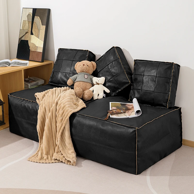 懒人地板坐墩皮套旧衣服收纳沙发矮凳客厅飘窗搁脚凳皮质坐垫ZB