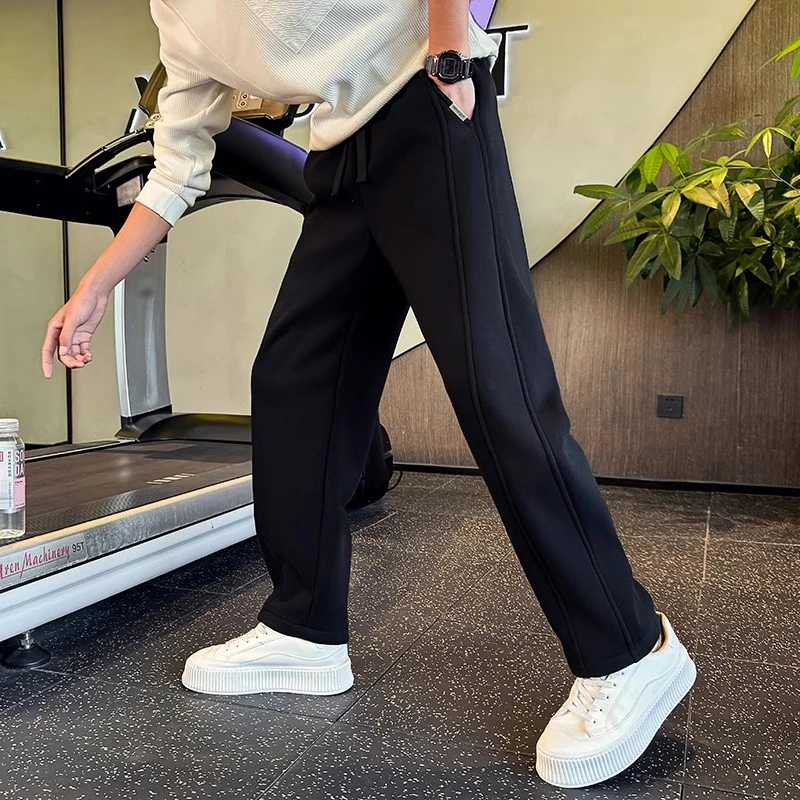 Cebrodz潮牌宽松直筒裤男款加绒裤加厚运动男裤新款冬裤子休闲裤