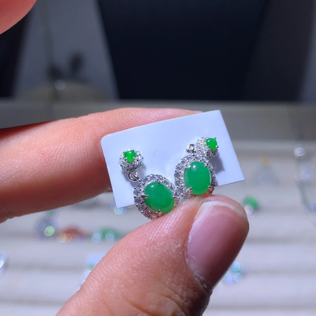 翡翠银S925镶嵌耳饰17