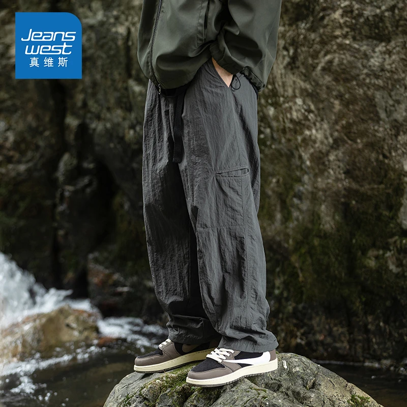 Jeanswest/真维斯男士潮牌百搭休闲裤夏季薄款宽松户外工装直筒裤