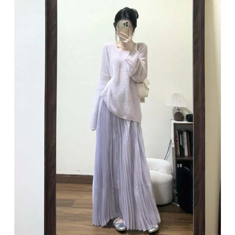 2025年春秋搭配一整套毛衣半身裙穿搭温柔风两件套女时尚休闲套装