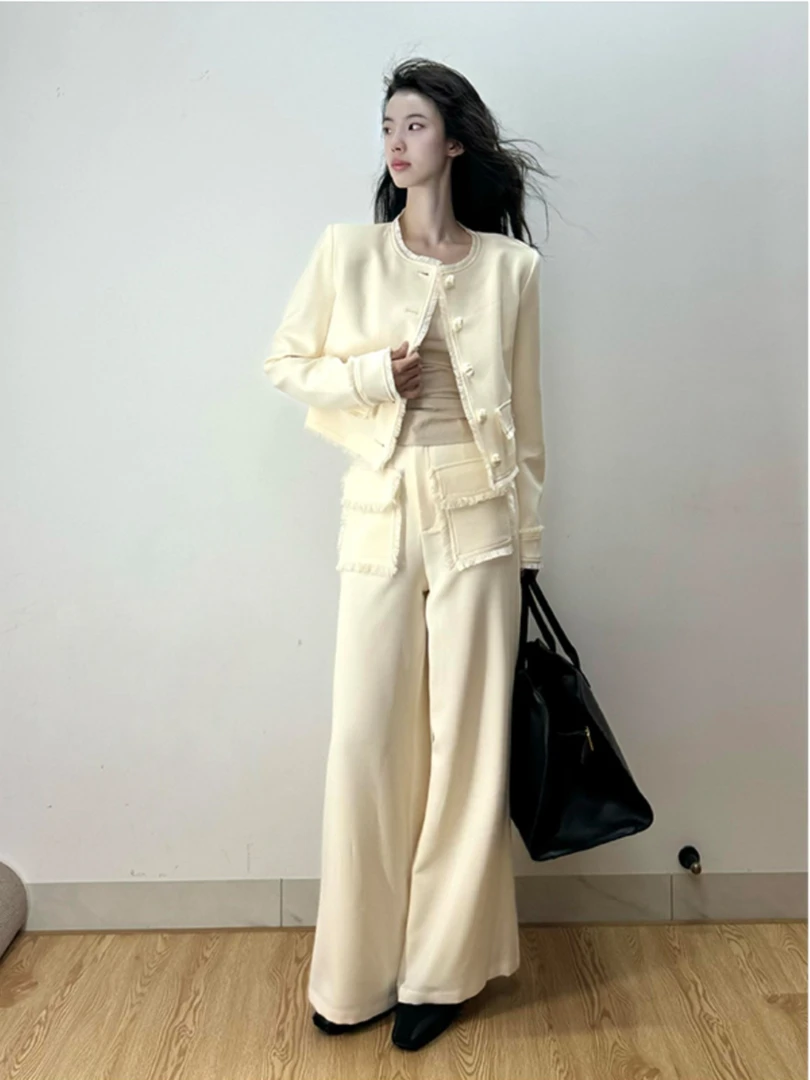 气质名媛小香风套装女秋季法式轻奢高级时尚短外套直筒长裤两件套