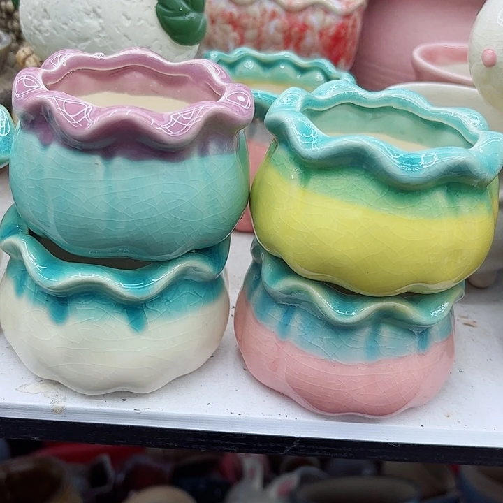 多肉绿植陶瓷花盆9.9包邮，有孔