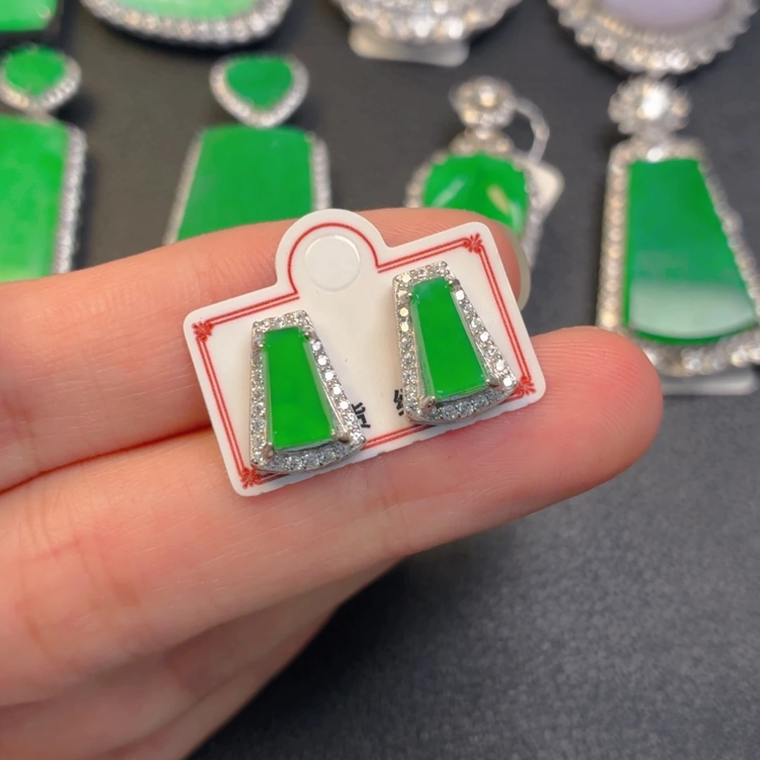 翡翠银S925镶嵌吊坠(不含链)耳钉