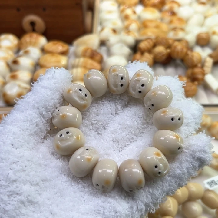 菩提根/象牙果手串58 象牙果原果雕刻炭烧馒头仔