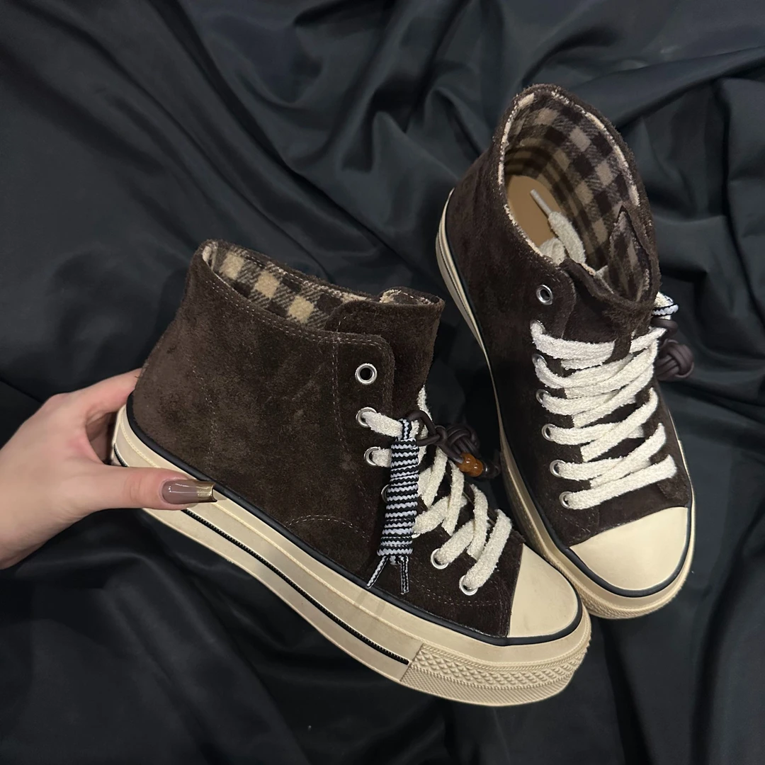 阮老板丨系带四季通用防滑高帮鞋做旧平跟圆头复古风休闲百搭
